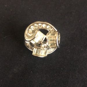 Vintage Statement Ring Size 5.5 silver tone with white crystal stones